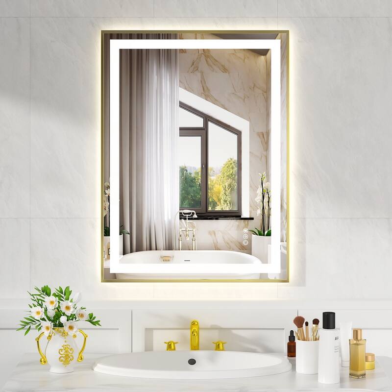 24x32 Gold Tempered MirrorDual LED Light - Gold