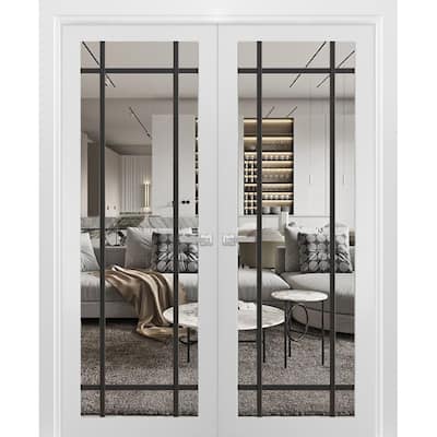 Solid French Double Doors 36 x 80 Lucia 2266 White Silk Clear Glass