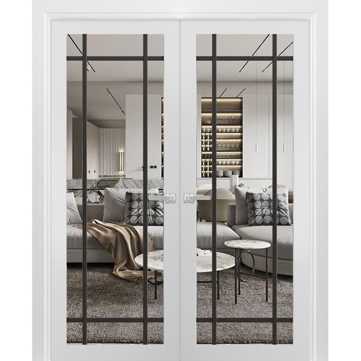 SartoDoors Lucia 2266 | Interior French Doors Double French Door | Solid Wood w/ Glass | Hardware Set | 36x80, White Silk