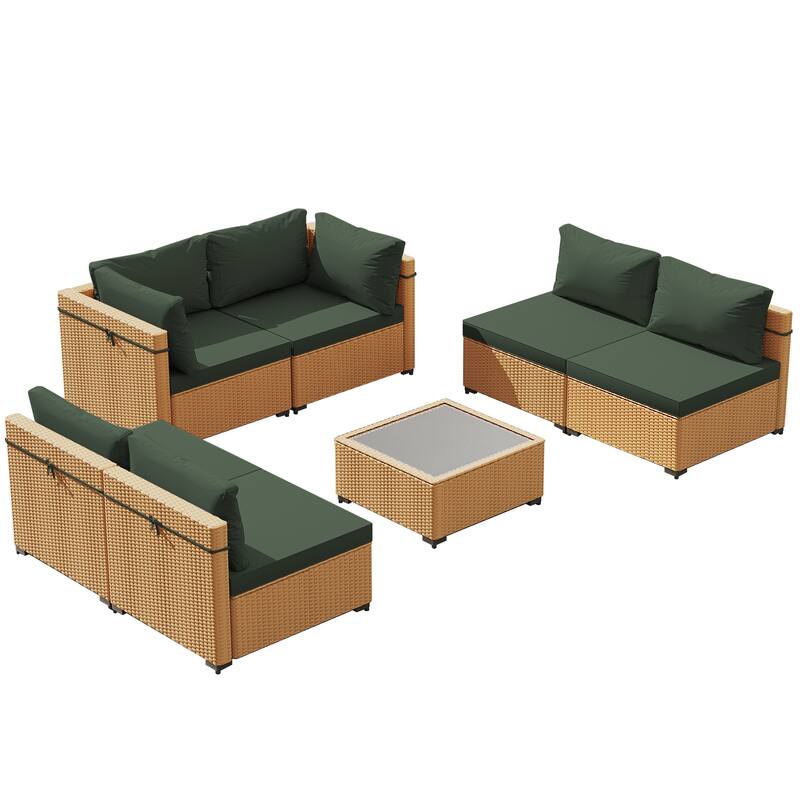 UPHA 7-Piece Rattan Patio Sofa Conversation Set with Cushions