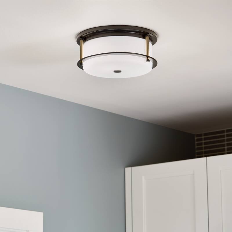 Kichler Lighting Brit 12 in. 2-Light Black and Champagne Bronze Flush Mount Light with Satin Etched Glass