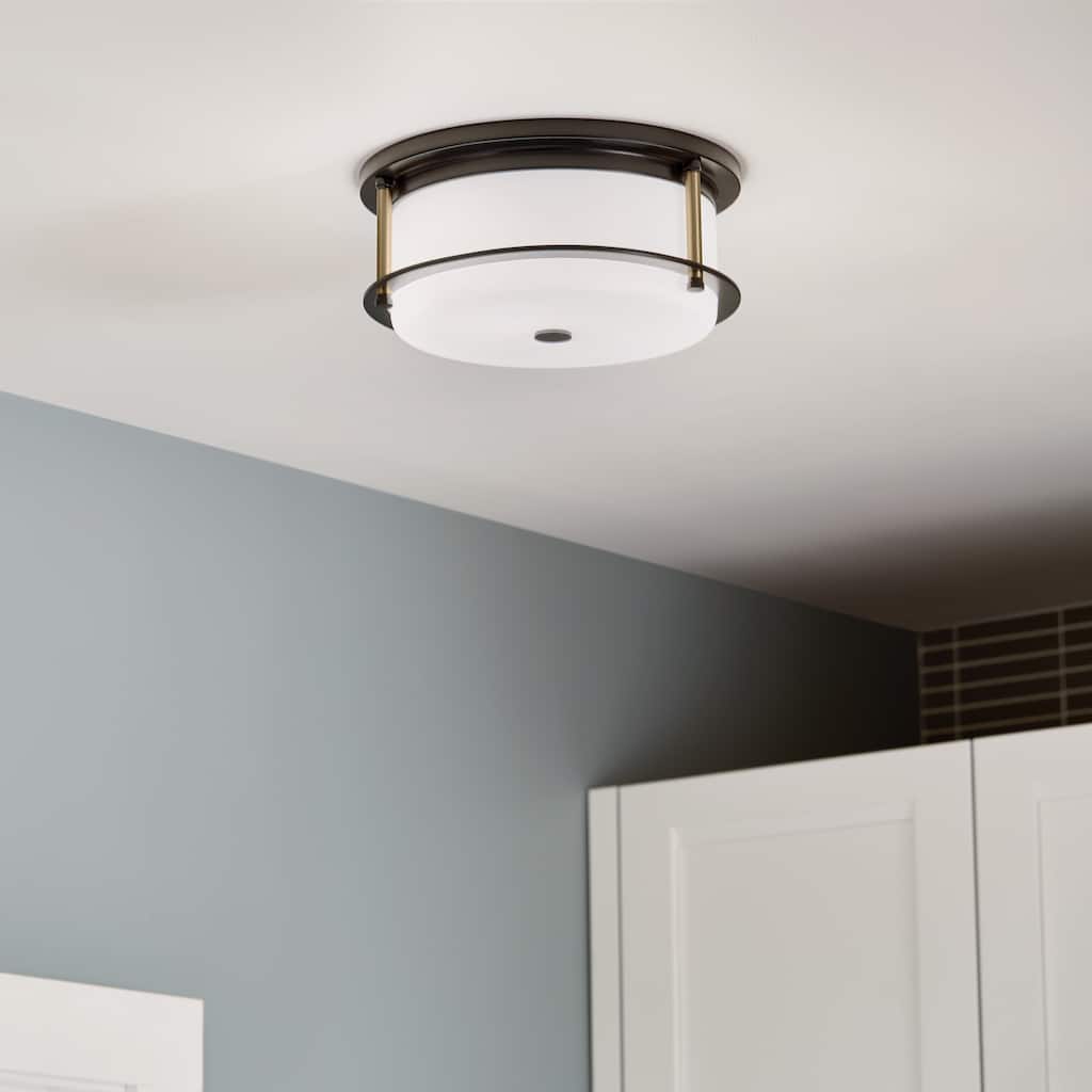 Kichler Lighting Brit 12 in. 2-Light Black and Champagne Bronze Flush Mount Light with Satin Etched Glass