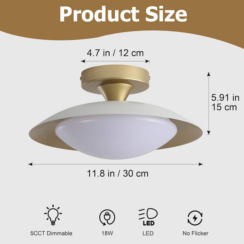 11.8-in W LED Compatible Mid-Century Modern Semi Flush Mount Ceiling Light