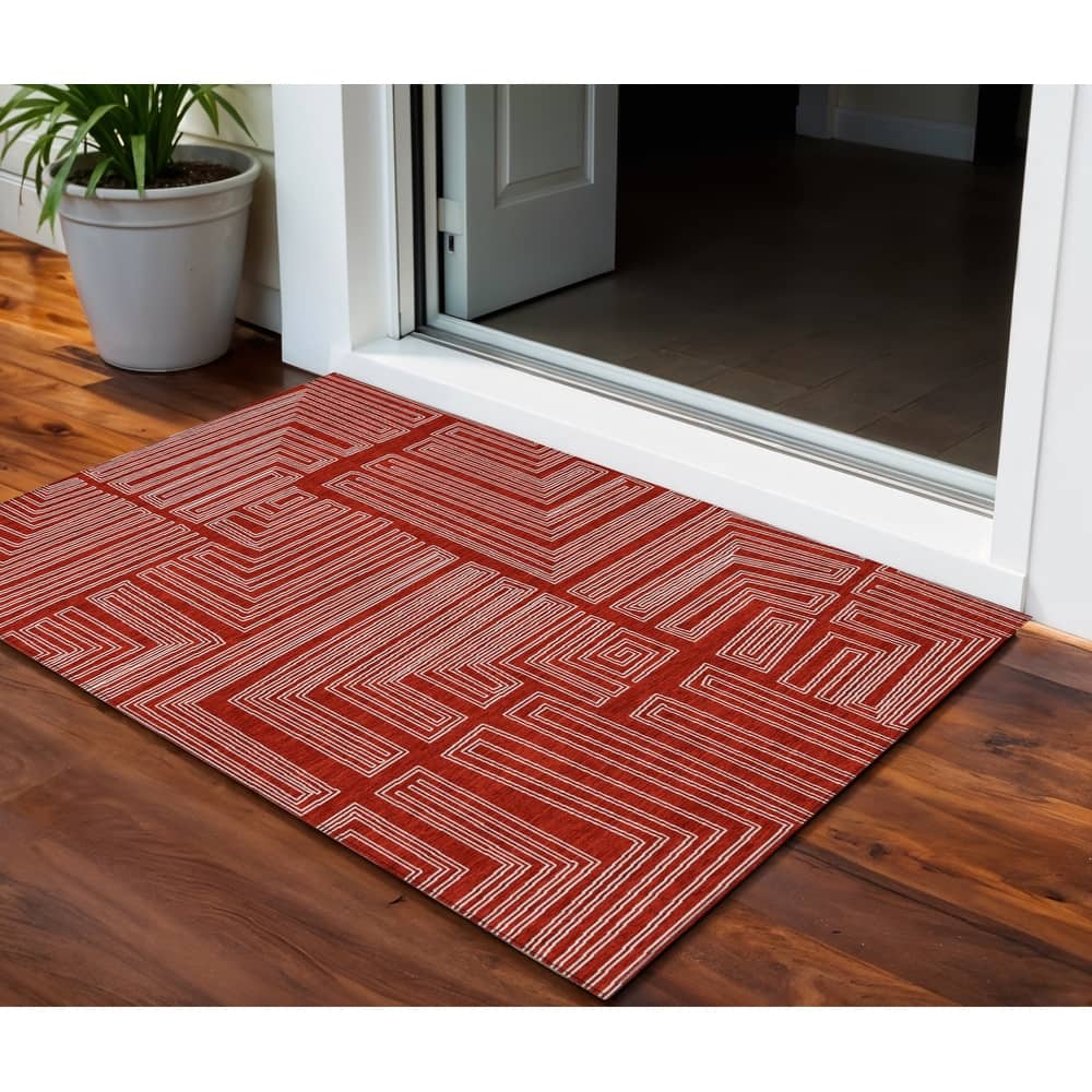 HomeRoots Geometric Transitional Rectangle Outdoor Rug