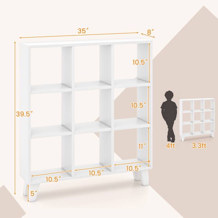9-Cube Bookcase with 6 Removable Shelves and Raised Support Feet - 35" x 8" x 39.5" (L x W x H)