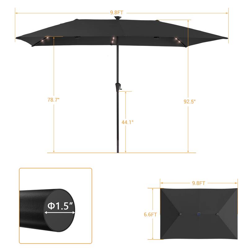 LIVOOSUN 11x7Ft/10x6.5ft LED Large Double-Sided Rectangular Outdoor Patio Market Umbrella with Crank, Navy Blue