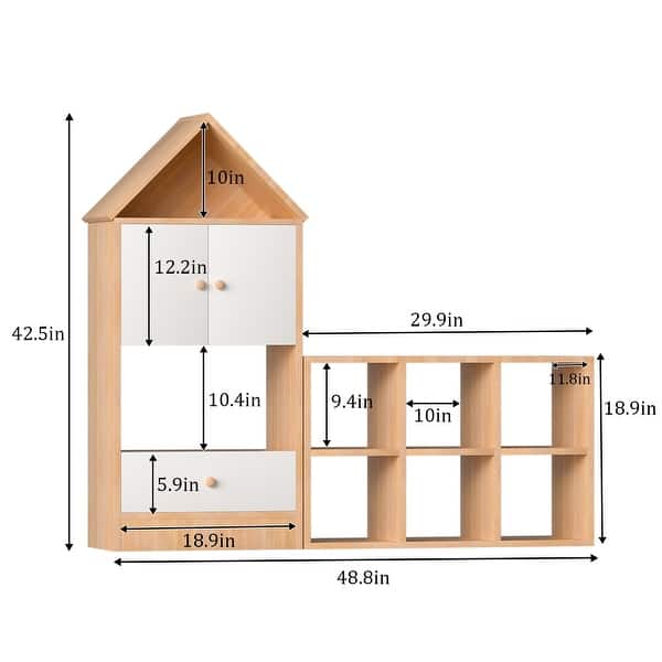 dimension image slide 0 of 2, MVersatile Kids Bookshelf House Shape Toy Organizer for Bedroom Playroom