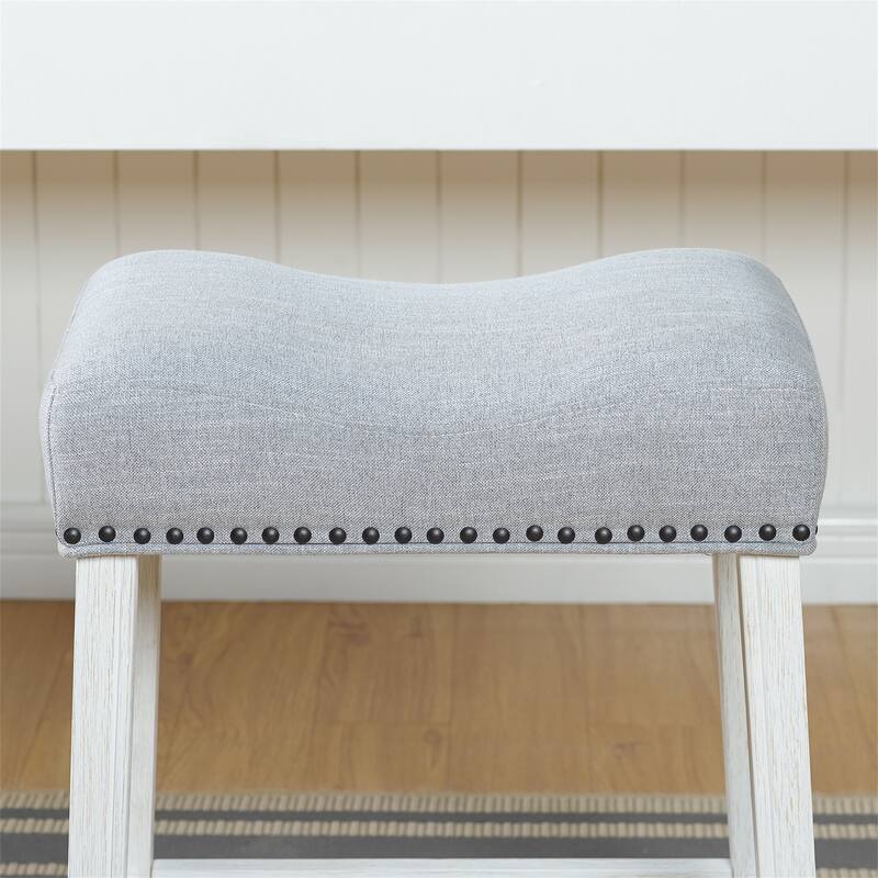 Set of 2 Upholstered Counter Height Backless Saddle Seat Stools