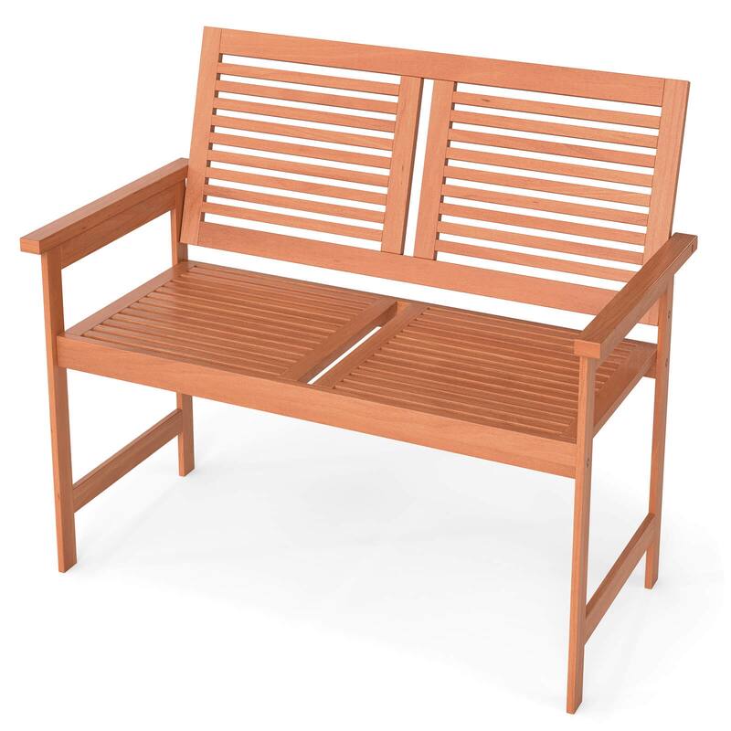 2-Person Heavy Duty Patio Loveseat Chair Outdoor Wood Bench - Natural