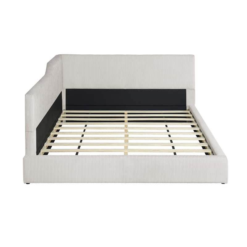 Full Size L-Shaped Upholstered Daybed with Corduroy Fabric, Modern Design, Spacious Seating, and Sturdy Construction