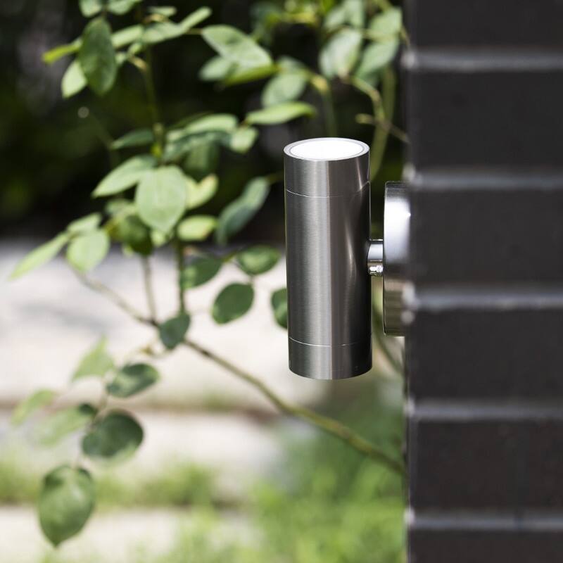 Lutec 2-Light Brushed Stainless Steel Outdoor Integrated LED Wall Lantern Sconce - 4.33 x 6.3 x 3.46 - 4.33 x 6.3 x 3.46