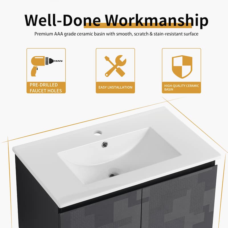 Bathroom Vanity With Sink In 24/30 Inch, Floating Bathroom Vanity with Soft Close Door