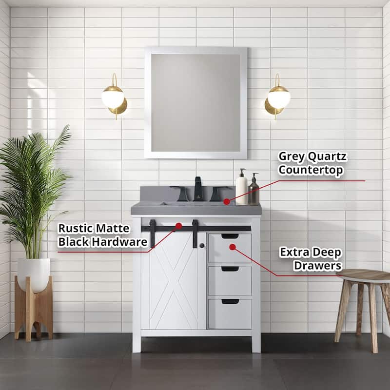 Marsyas 30 in W x 22 in D Ash Grey Bath Vanity, White Quartz Countertop and 28 in Mirror