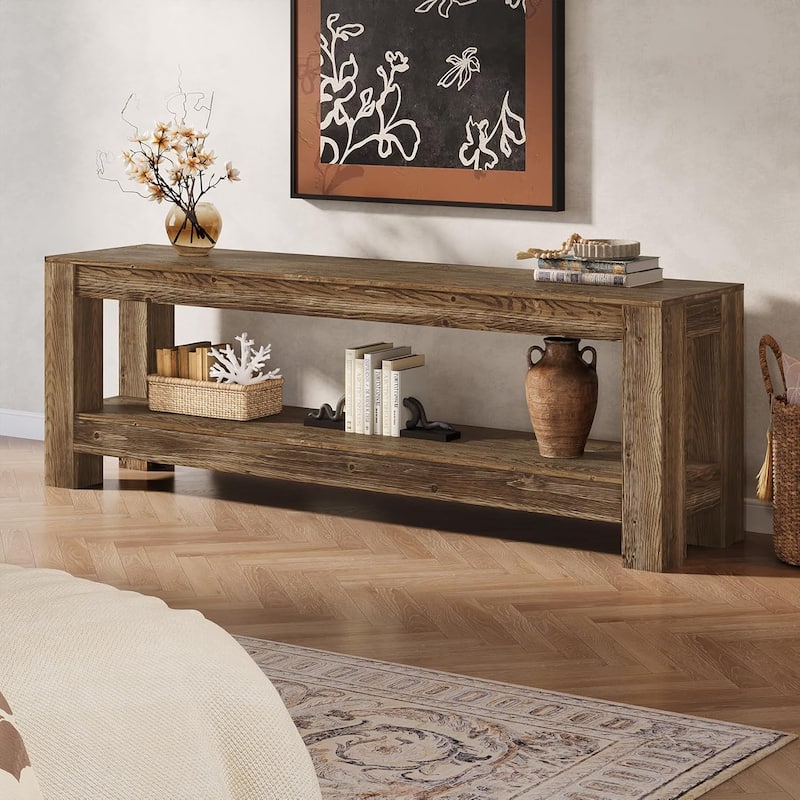 70.9-Inch Solid Wood Entertainment Center with Storage Shelves, Farmhouse TV Console for 65/70/80/85-Inch TVs