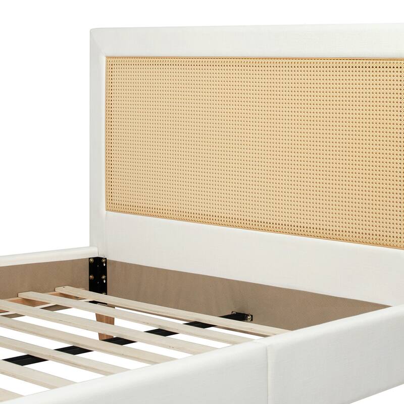 Haley Upholstered Rattan Cane-Back Platform Bed