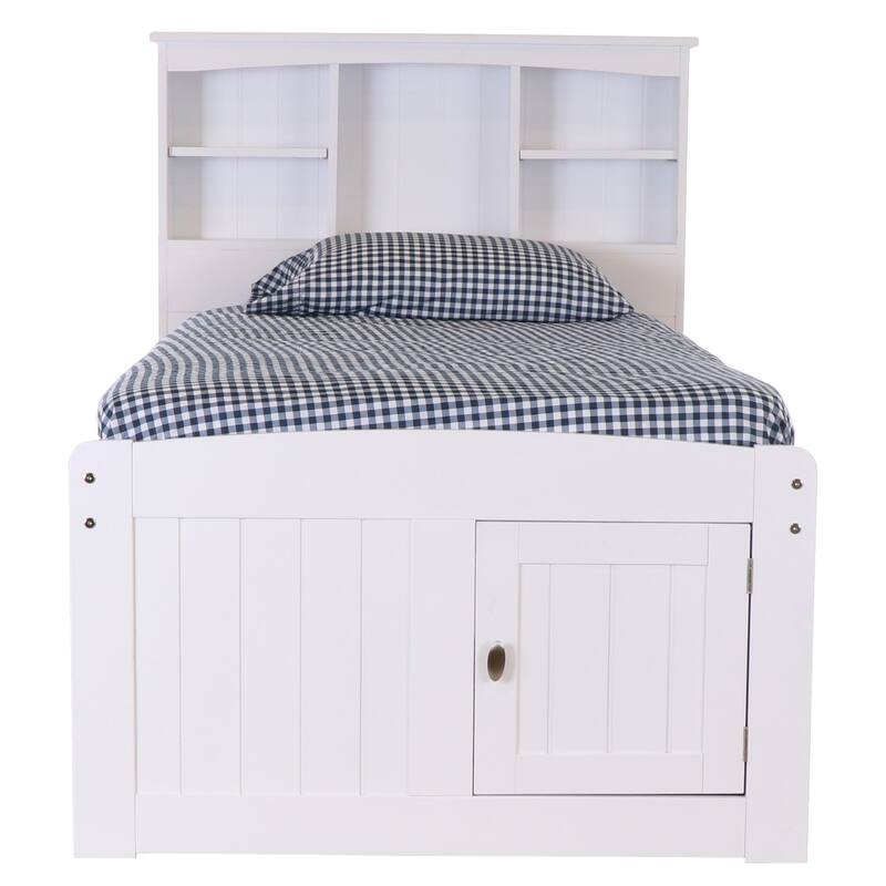 Twin Bookcase Bed with Drawers - Solid Pine Bed - Underbed Storage - Casual White Finish