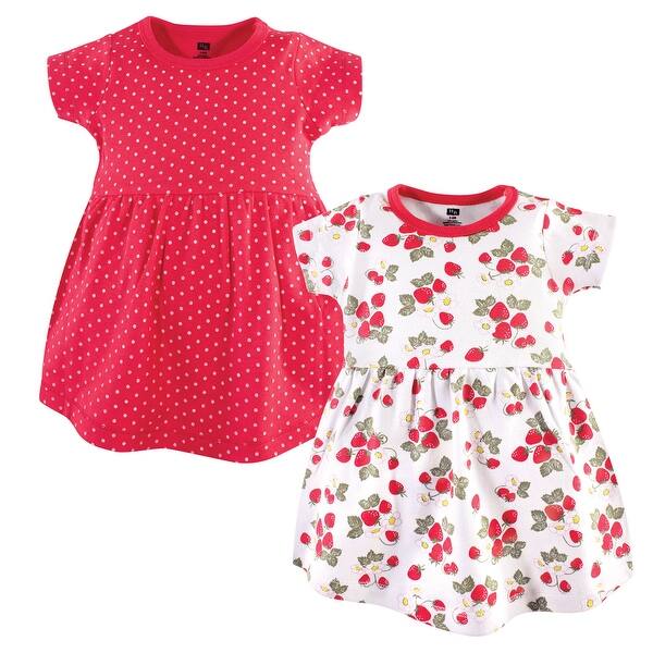 slide 1 of 1, Hudson Baby Infant and Baby Girl Cotton Short-Sleeve Dresses 2pk, Strawberries 0-3 Months - Strawberries