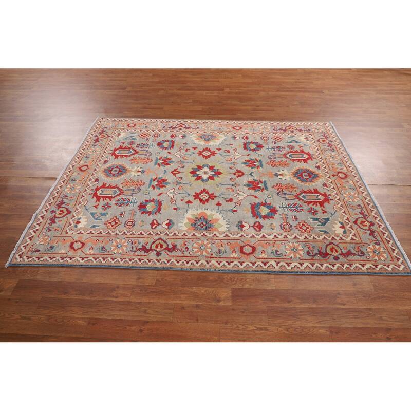 Grey Kazak Area Rug Hand-Knotted Traditional Wool Carpet - 4'10" x 6'6"