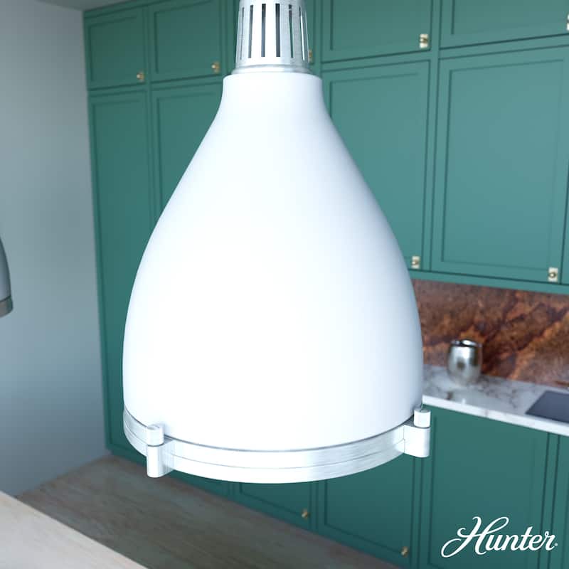 Hunter Bluff View Retro 16" 3-Light Pendant - Kitchen Island, Dining Room, Entry - Mid-Century Modern, Industrial, Transitional - Fresh White