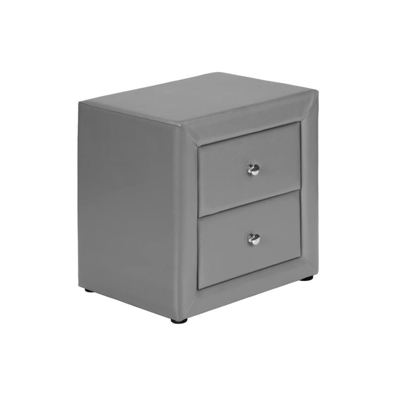 Grey Leather Look Upholstered Nightstand with Chrome Drawer Knob - Grey