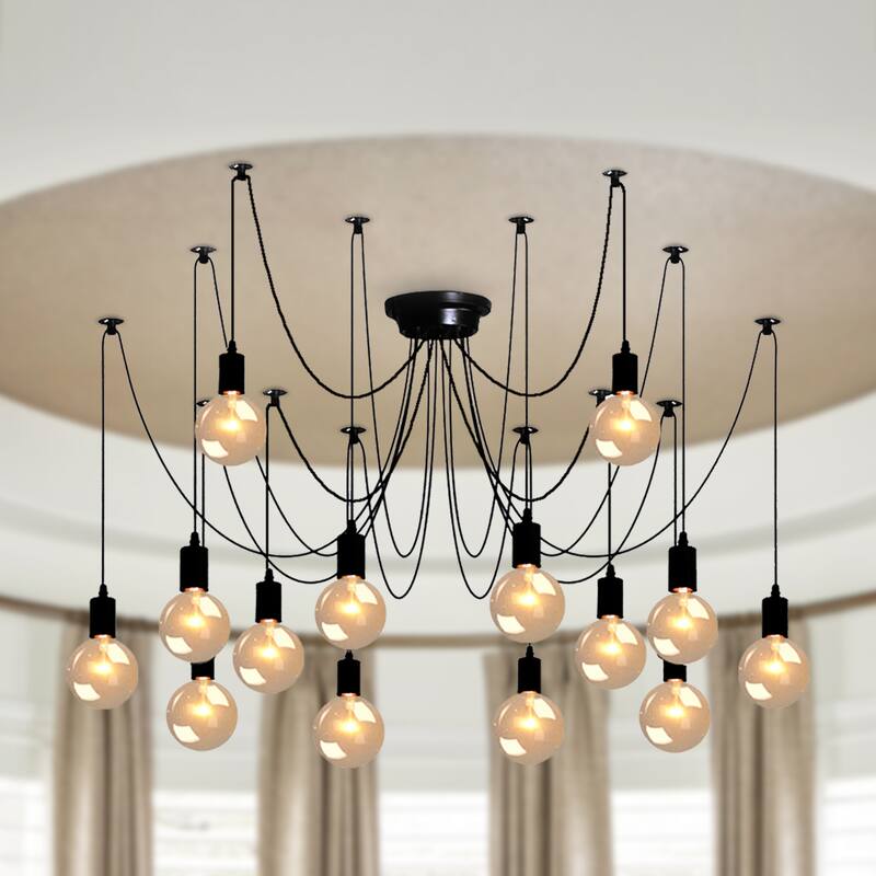 Oaks Aura Industrial String Light Adjustable Pendant Light, Spider Cluster Chandelier