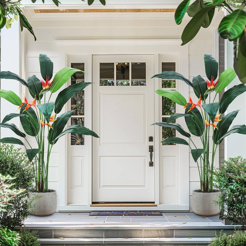 1/2 packArtificial Bird of Paradise Plant 6/7FT(72in) Fake Palm Tree - 6 FT 2 pack With flowers