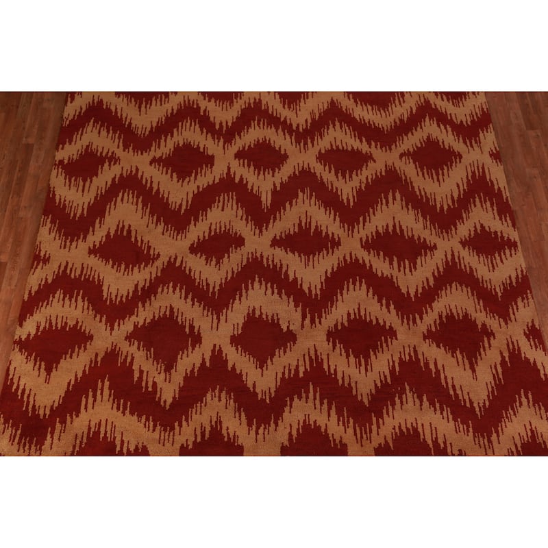 Hand Knotted Oriental 100% Wool Carpet Modern Geometric Oranges & Rust Moroccan Area Rug - 13' 4'' X 10' 0''