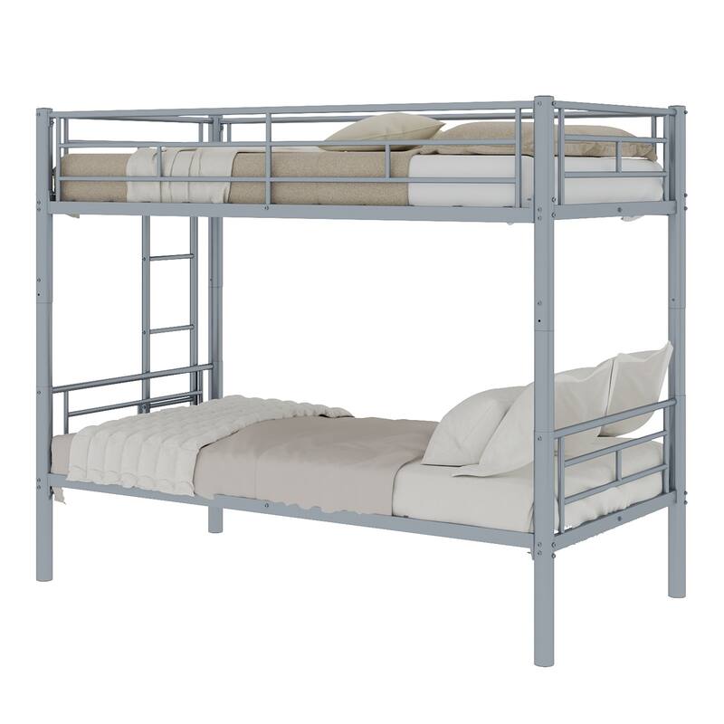 Twin Over Twin Metal Bunk Bed,Metal Structure Bedframe with Ladders & Guardrail,Convertible 2 Beds,No Spring Box Required