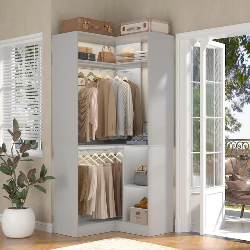 Cimly Freestanding Corner Closet system, Space-saving Closet Organizer for Walk-in Closet - Grey
