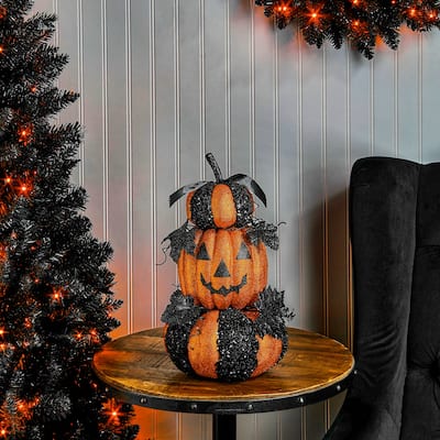 16" Glitter Pumpkin Stack