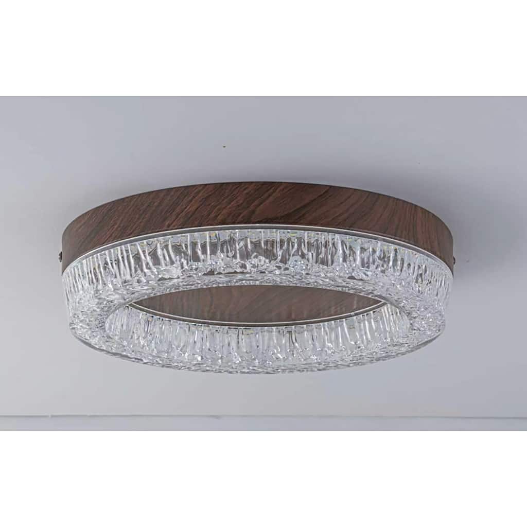 1-Light Farmhouse Integrated LED Flush Mount Ceiling Light - Walnut