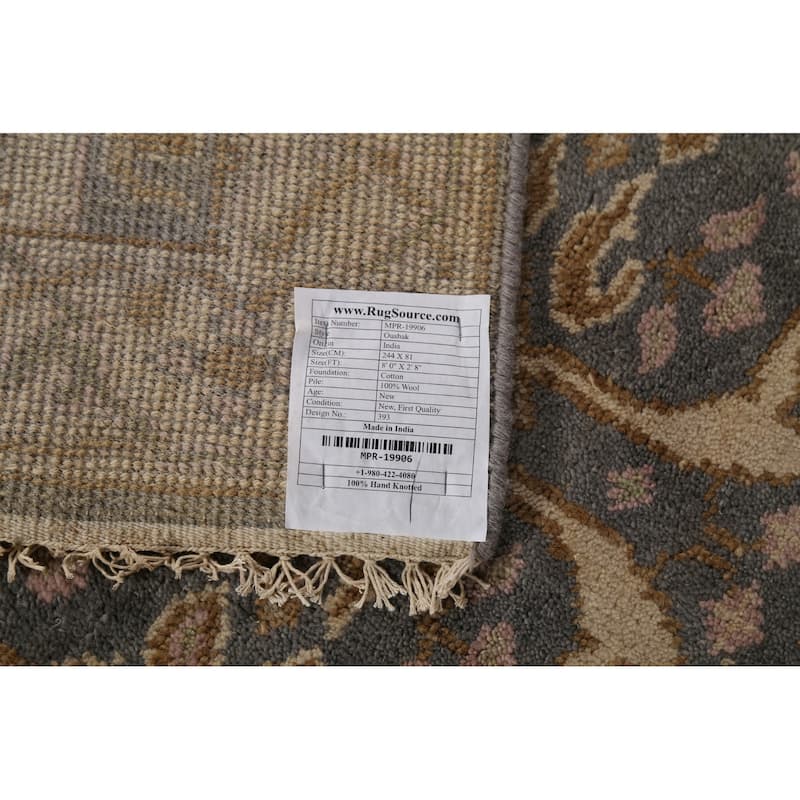 Gray Oushak Oriental Runner Rug Hand-Knotted Wool Carpet - 2'8"x 8'0"