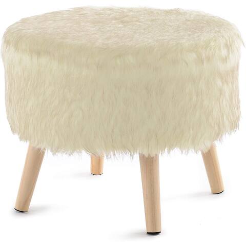 Cheer Collection 17" Off White Faux Fur Ottoman