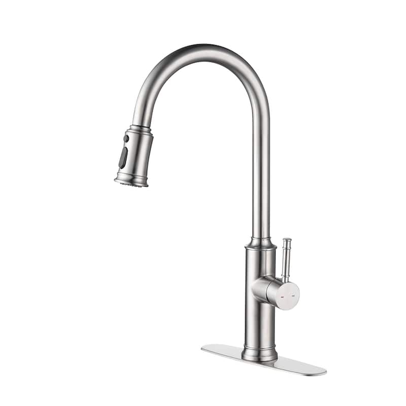 Kitchen Faucet With Pull Down Sprayer,And The High-Arc Nozzle Rotates 360° - Brushed Nickel
