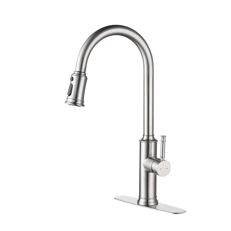 Kitchen Faucet with Pull Out Spraye, High-Quality Anti-Corrosion And Anti-Rust Surface Single Lever Kitchen Faucet - Brushed Nickel