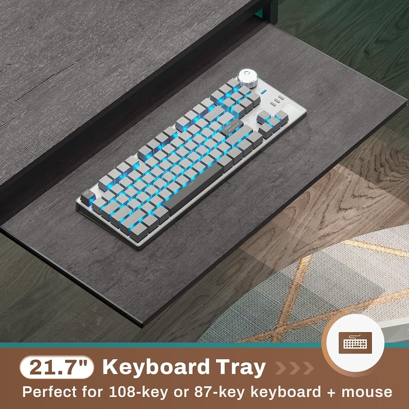Reversible Computer Desk with Keyboard Tray & Pegboard & Storage Bag