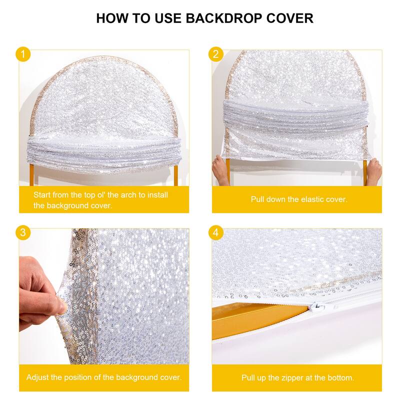 1 pack Bling Arch Backdrop Cover, Sequin Wedding Arch Stand Cover with Round Sequins, Zipper Design Banquet Backdrop Cover