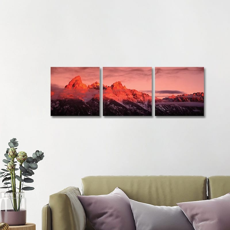 iCanvas "Sunrise, Teton Range, Grand Teton National Park, Wyoming, USA" by Panoramic Images 3-Piece Canvas Wall Art Set - 16x48x0.75