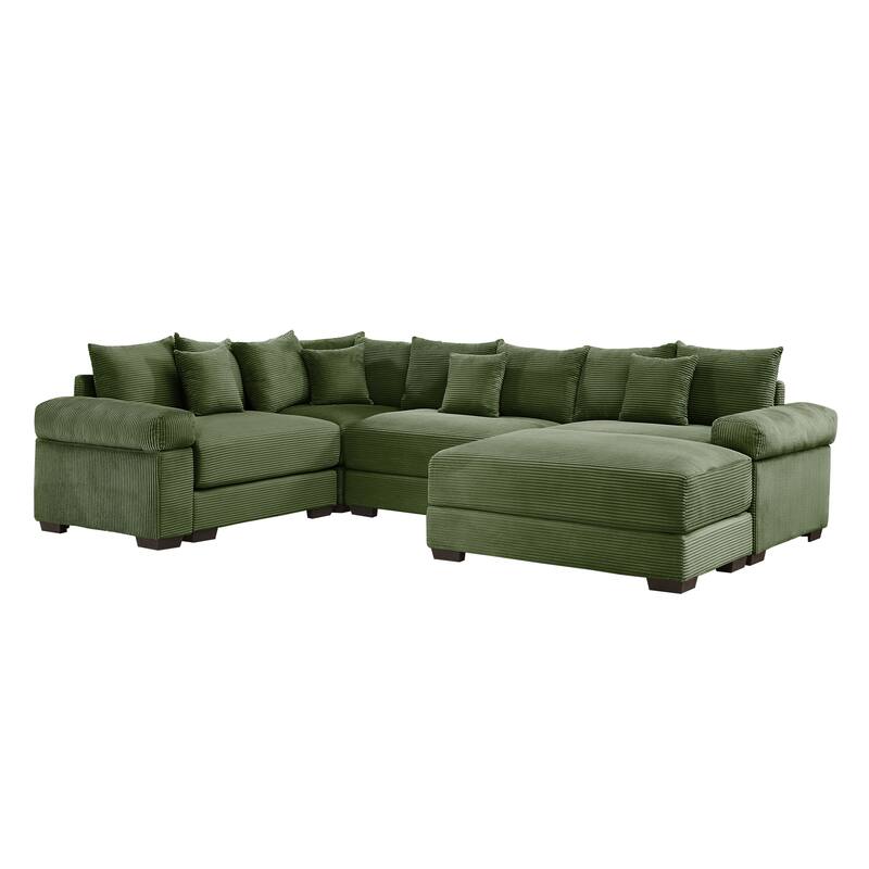GDFStudio - Corduroy 5-Seater 116.9" Cloud Modular Sectional Couch with Ottoman