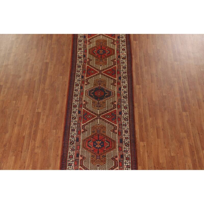 Ardebil Persian Vintage Runner Rug Hand-Knotted Wool Carpet - 3'6"x 10'8"