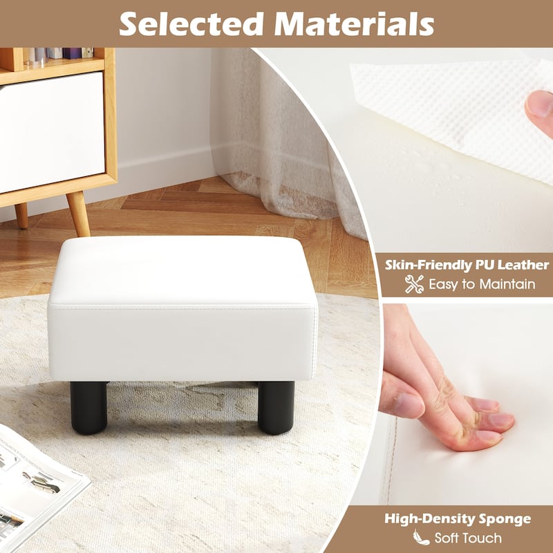 Gymax PU Leather Ottoman Rectangular Footrest Small Stool - See Details