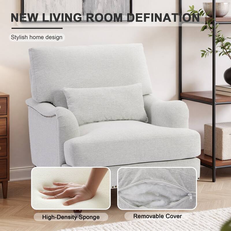 Oversized Accent Chair Chenille Upholstered Armchair With Rivets