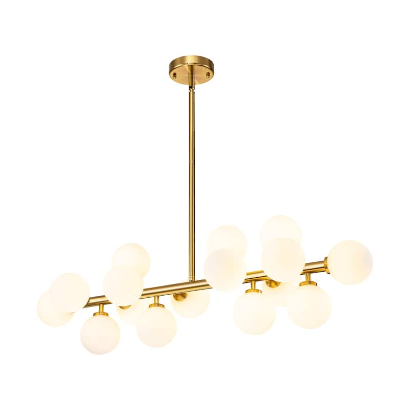16-Light Modern Sputnik Linear Frosted Opaque Glass Globe Bubble Chandelier for Dining Room - 35.4 in. W x 11.4 in. H