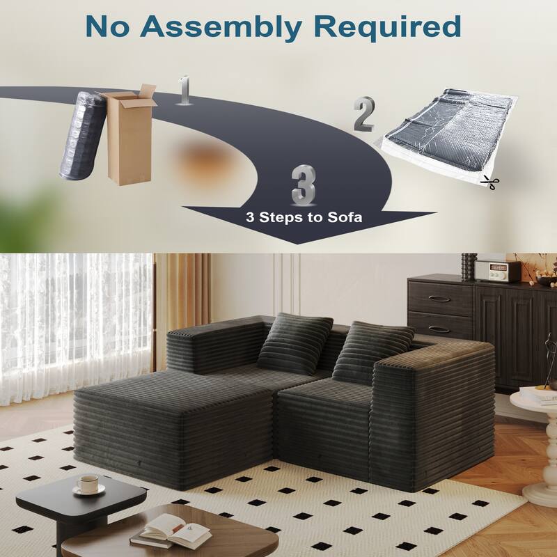 Modular Sectional 2-Seat Couches for Living Room, Compression Sofa, Floor Boneless Upholstered Couches, No Assembly