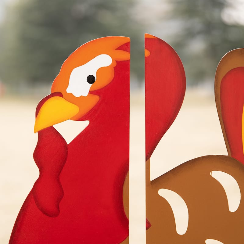 Glitzhome Thanksgiving Metal Turkey Combo Yard Stake or Hanging Decor - 41.5"H