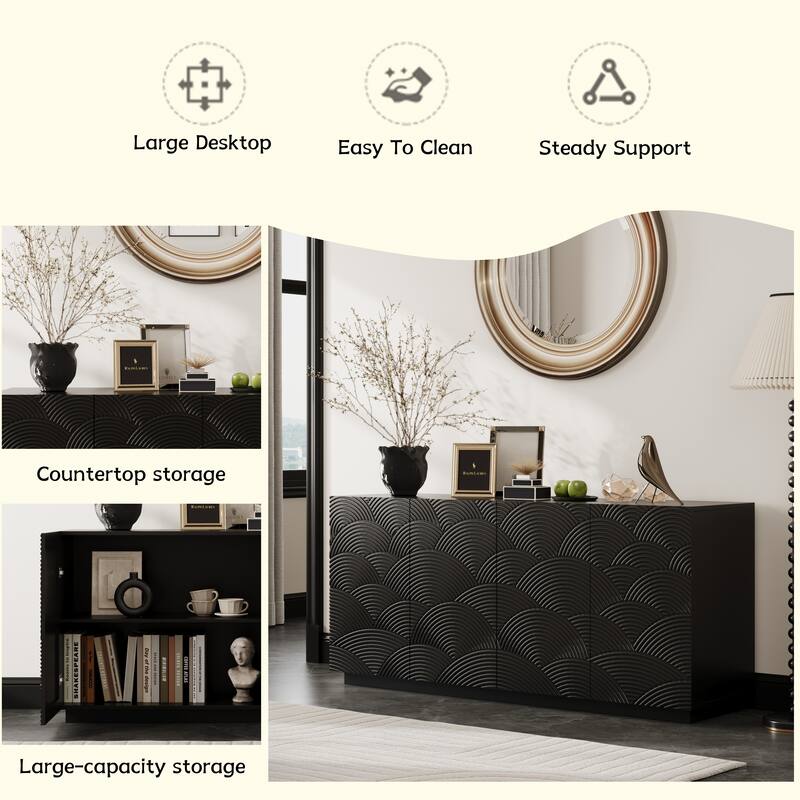 Wood Sideboard Buffet Cabinet, 4 Doors Accent Storage Sideboard, 59" Floor Cabinet Buffet Freestanding Console with Anti Dumping