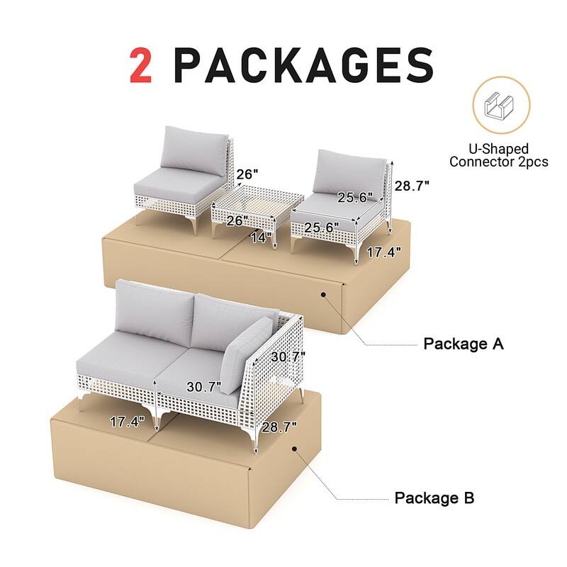 FINCATI Modern Patio Furniture Set with Table, Outdoor Wicker Sectional Seating Group With Cushions