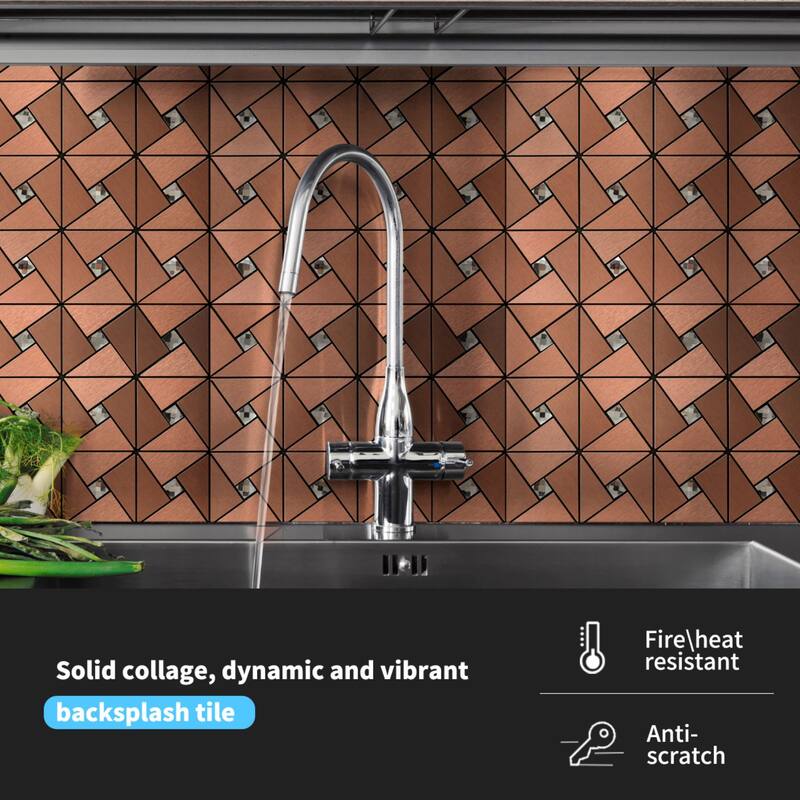 Art3d 10-Sheet Peel and Stick Backsplash Metal Mosaic Tiles for Kitchen, Aluminum Composite Tiles Stickers