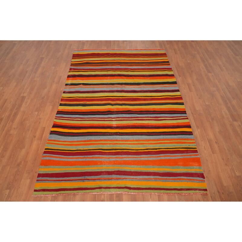 Hand Woven Oriental 100% Wool Carpet Southwestern Geometric Multi-Colored Kilim Area Rug - 8' 4'' X 5' 5''
