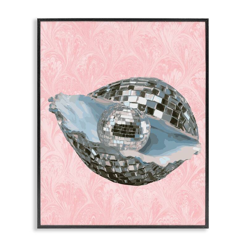 Stupell Disco Oyster on Pink Framed Giclee Art Design By Lil' Rue - 16 x 20 - Black